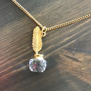 Swarovski gold feather clear crystal necklace